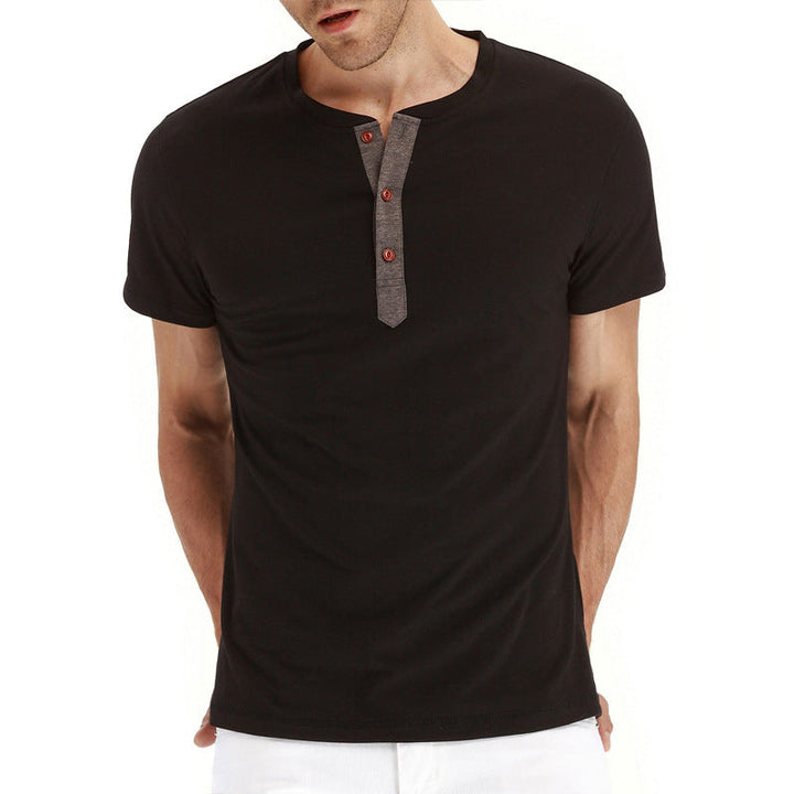 Soft cotton men's t-shirt, button placket, regular fit, essential casual summer wear.