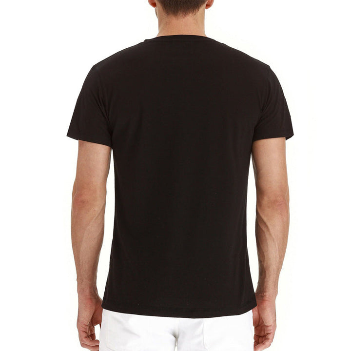 Men's pure cotton t-shirt, button placket, breathable, short sleeves, summer essential.