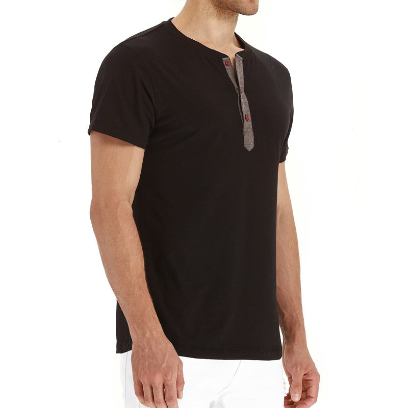Everyday men's cotton t-shirt, casual style, button placket, summer staple.