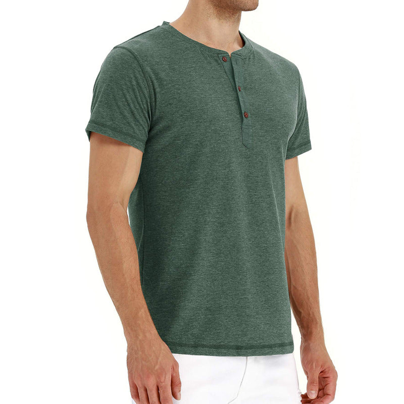 Premium cotton men's tee, button placket, regular fit, short sleeve, summer leisure.