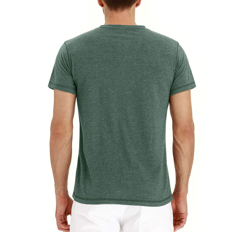 Men's summer cotton t-shirt, button placket detail, breathable, everyday casual wear.