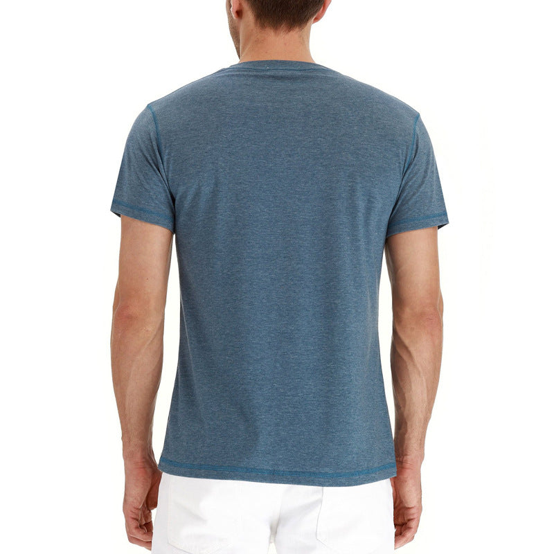 Classic men's cotton tee, casual look, button placket, breathable summer staple.
