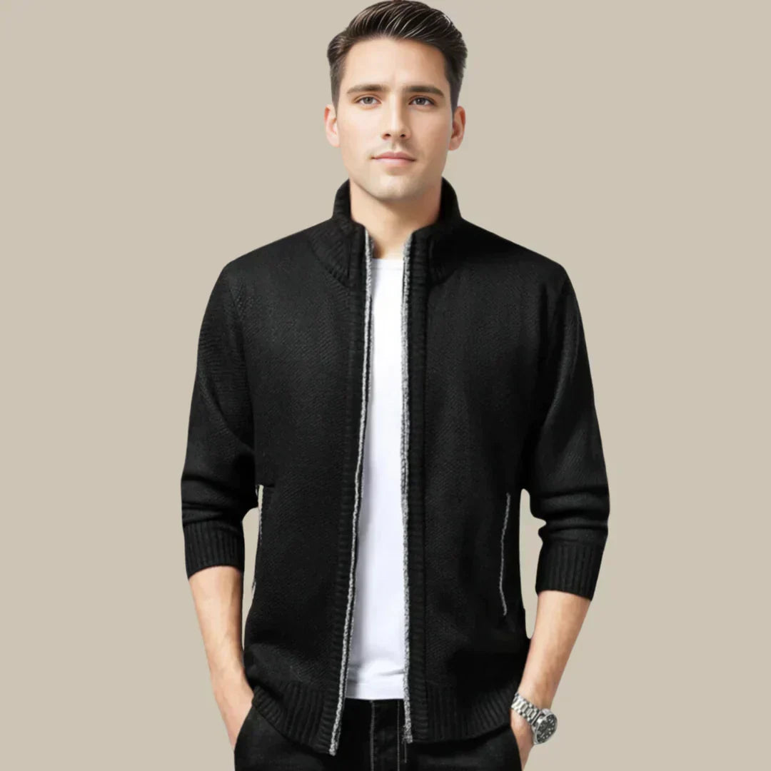 Classic men's beige zip-up vest, a comfortable layering cardigan for casual and everyday wear.