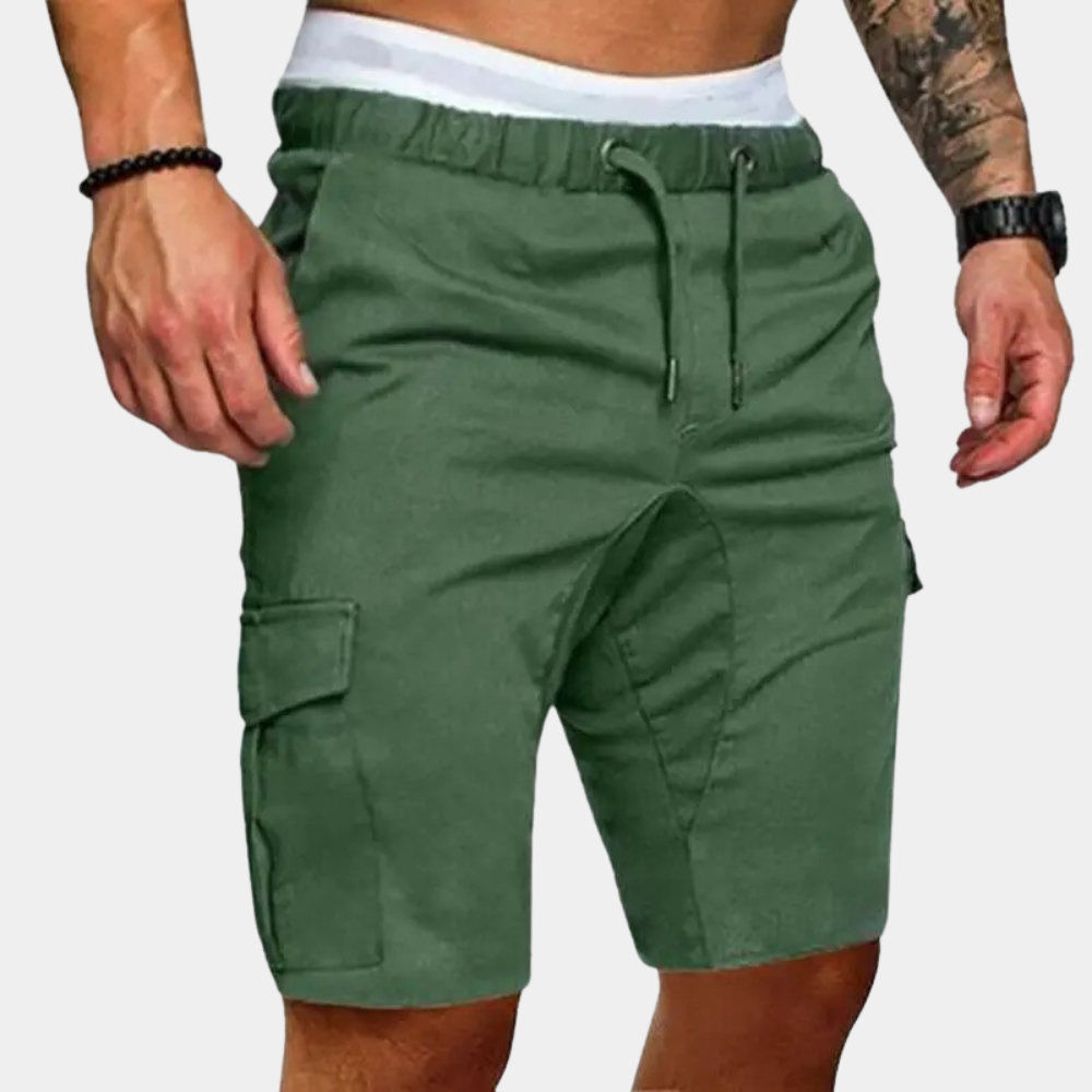 Cotton blend men's lounge shorts, khaki, featuring an elastic waist for ultimate casual comfort