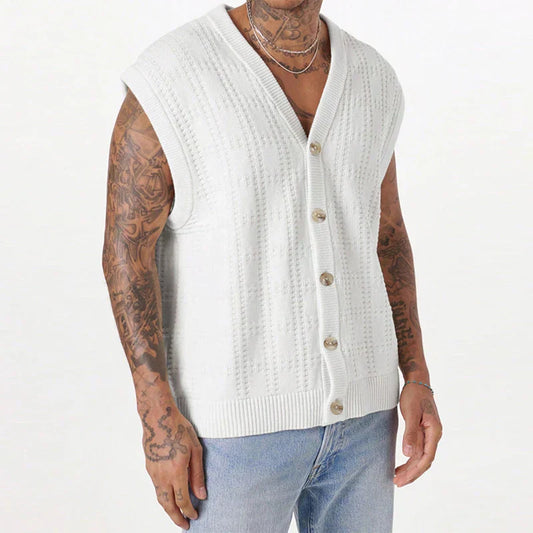 Men's casual knitted sleeveless V-neck cardigan shirt, Elias brand, ideal for summer layering