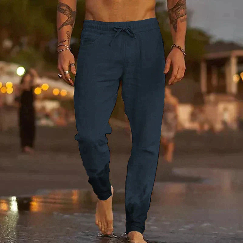 Lightweight & breathable men's linen trousers for ultimate summer comfort. Essential casual pants.