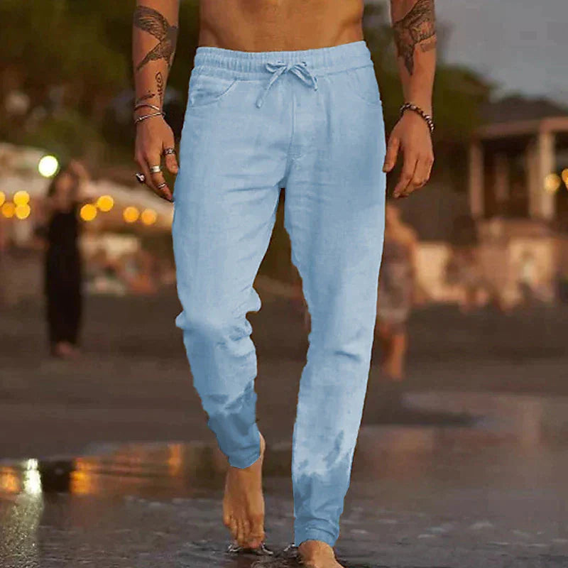 Men's casual linen trousers in a relaxed fit, ideal for warm weather, beach outings, or everyday style.