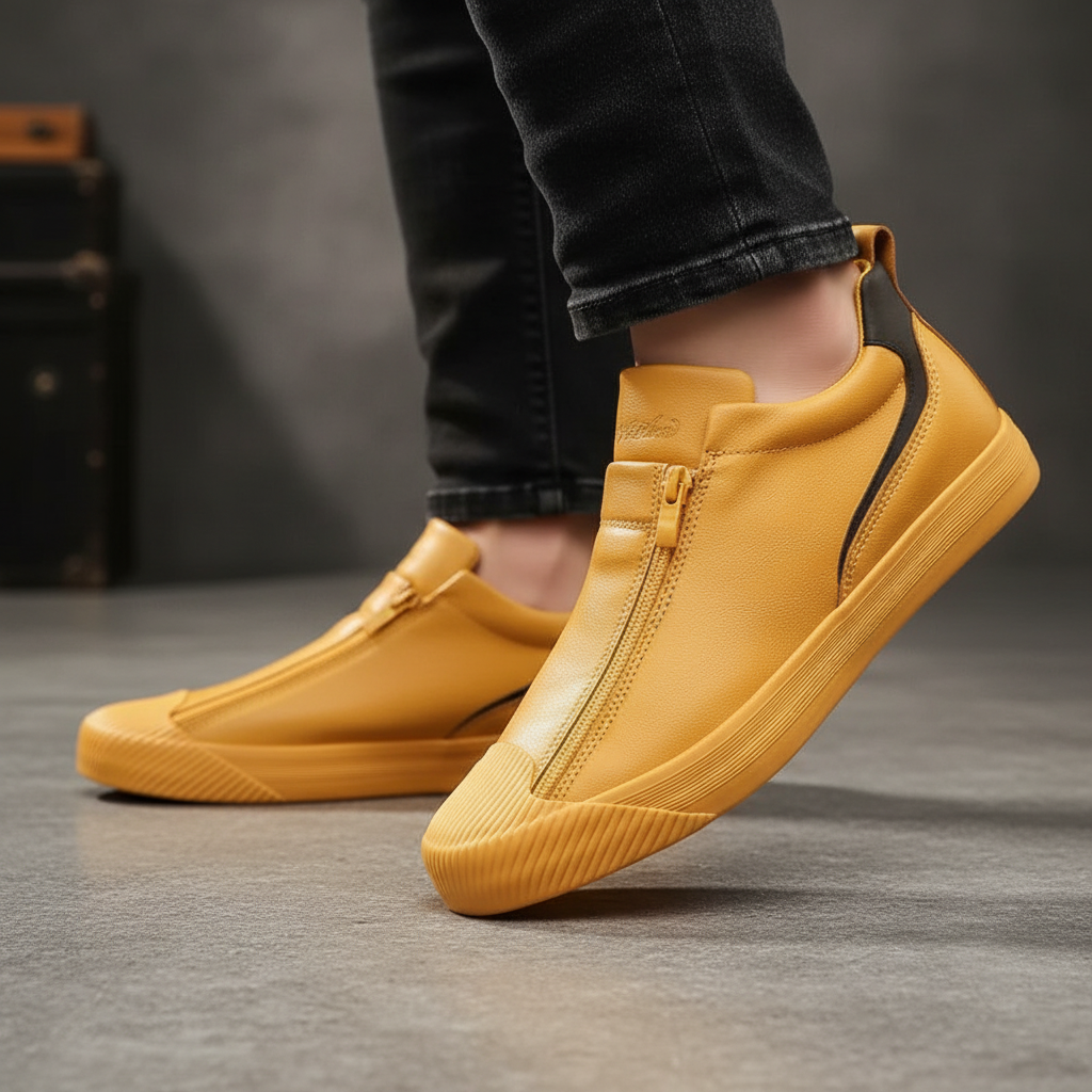 Men's casual slip-on loafers, Russell, black microfiber, zipper entry, comfortable everyday wear