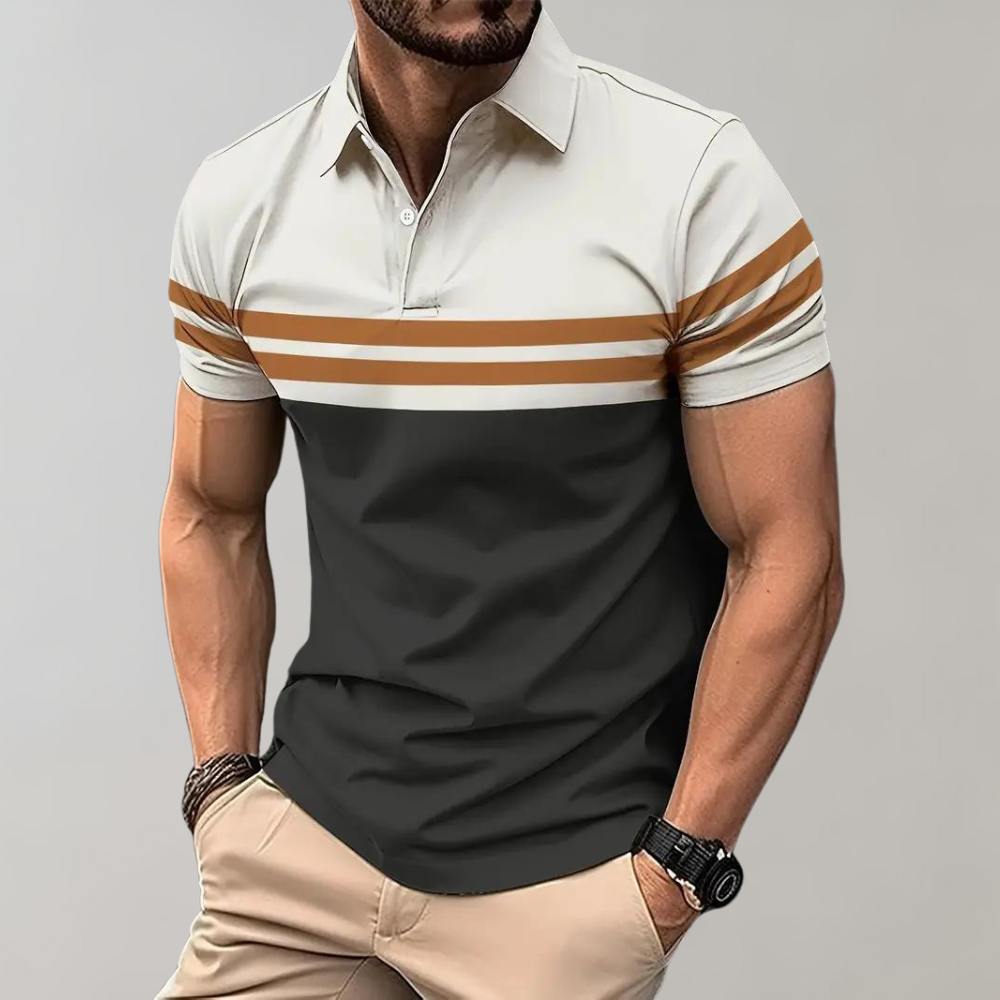 Men's casual striped polo shirt in polyester, perfect for spring daily wear and summer fashion.