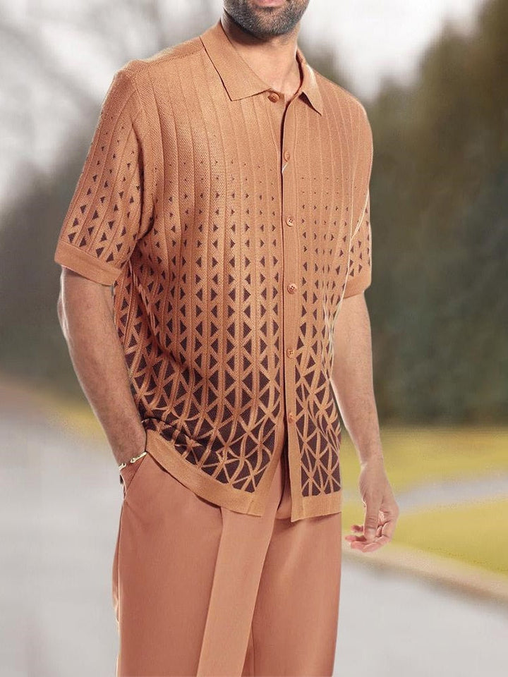 Stylish men's summer fashion two-piece outfit in blue, perfect for leisure and vacation.