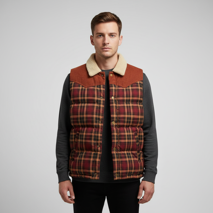 Warm men's vest, water-resistant, checked print, an essential for autumn/winter