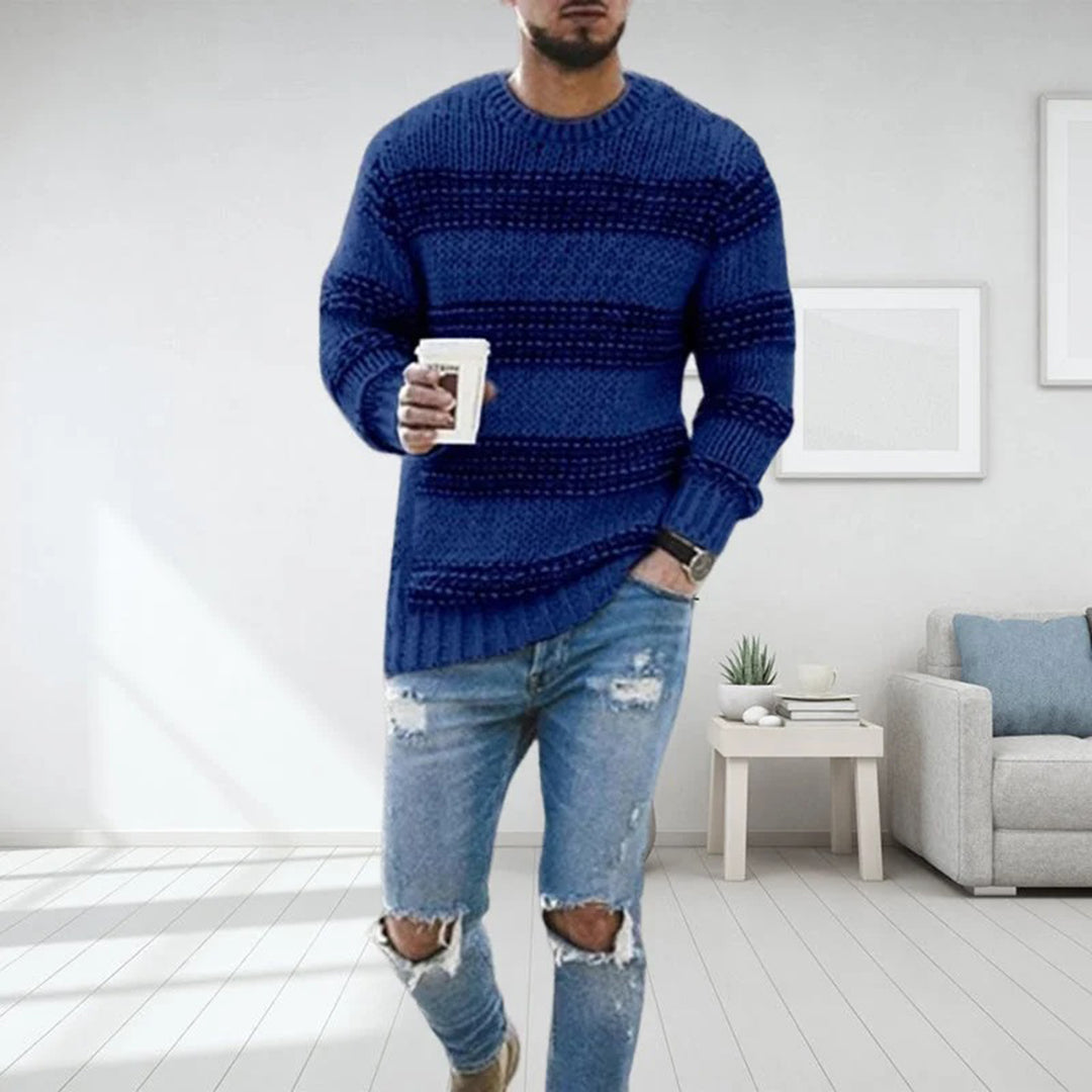 Stylish men's chunky knit Scandinavian sweater, Arvid. Versatile warm pullover for casual fashion and winter comfort.