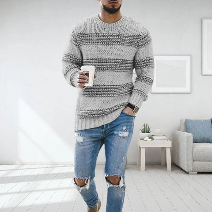 Cozy men's chunky knit sweater, featuring a stylish Scandinavian pattern for ultimate winter warmth.