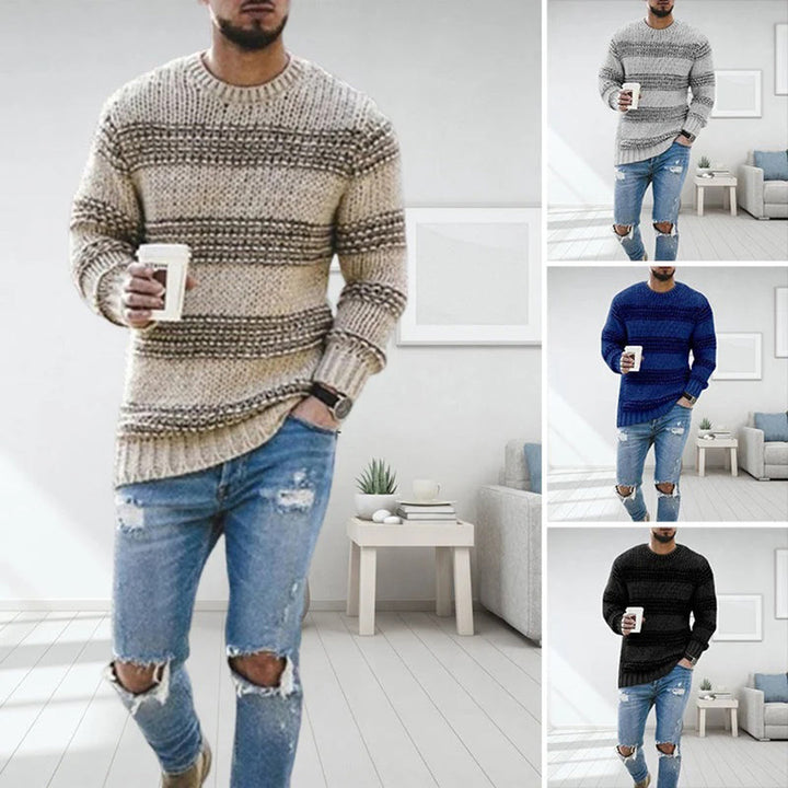 Versatile men's chunky knit Scandinavian sweater. Ideal for layering, providing cozy warmth & style this winter.