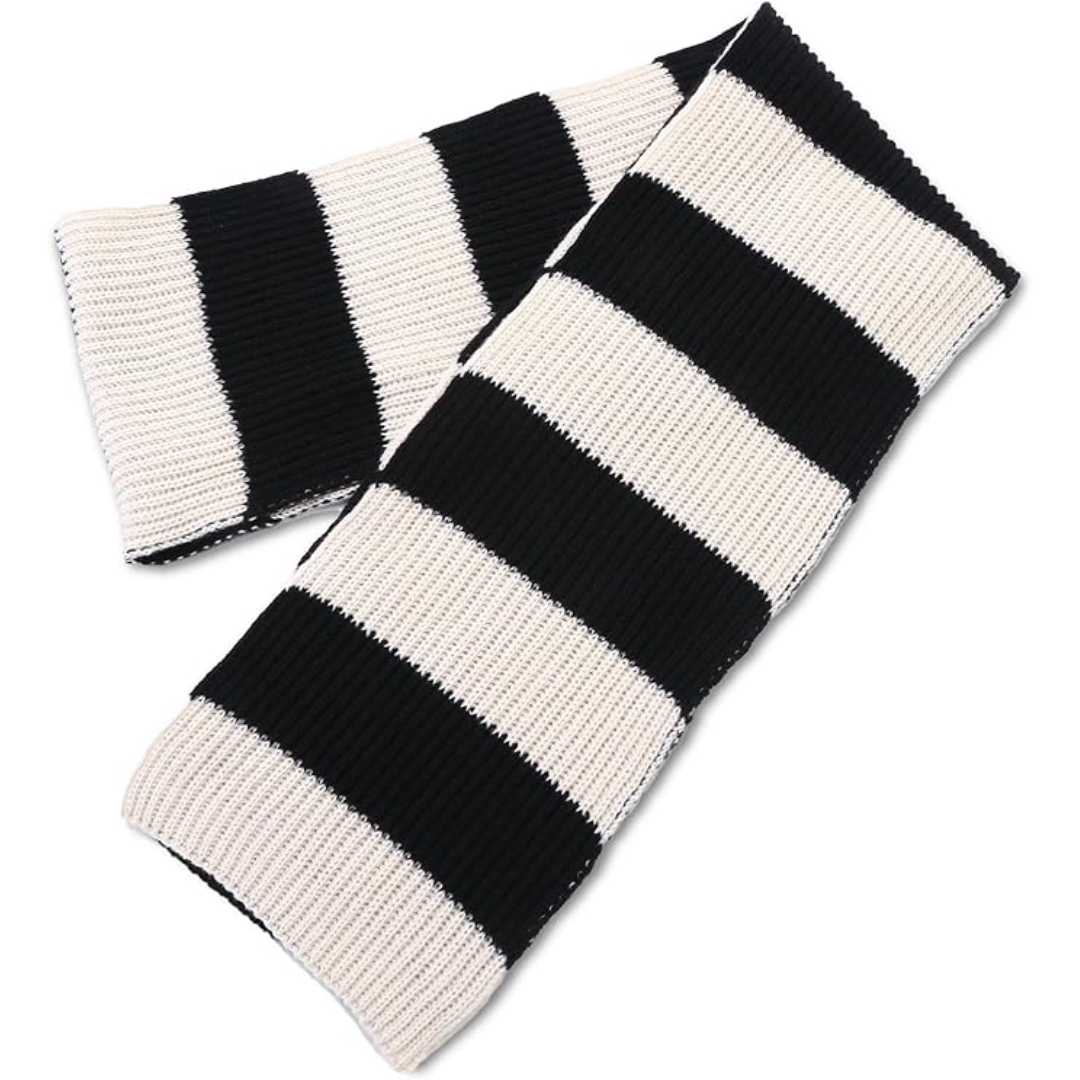 Close-up of a chunky knit striped men's scarf showing texture, perfect winter accessory