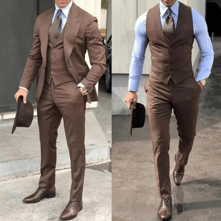 Men's classic 3-piece suit, tailored for formal wear, business attire, or elegant wedding events. Timeless style.