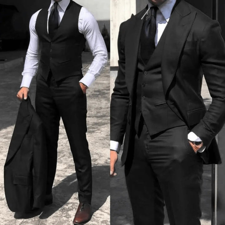 Elegant men's slim fit 3-piece suit in brown or black. Perfect for professional wear and formal occasions.