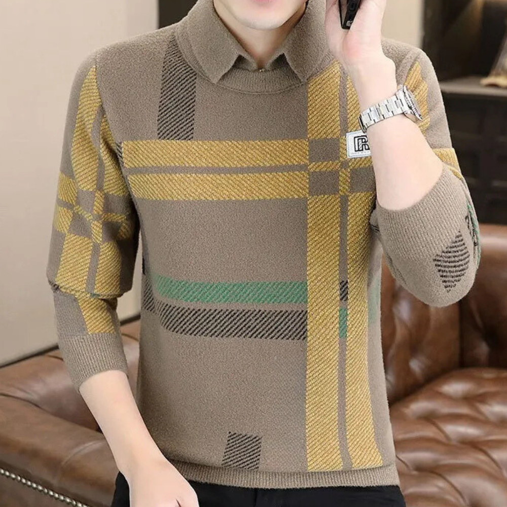 Men's classic black knit sweater, a comfortable long-sleeve pullover with timeless style for casual fashion.