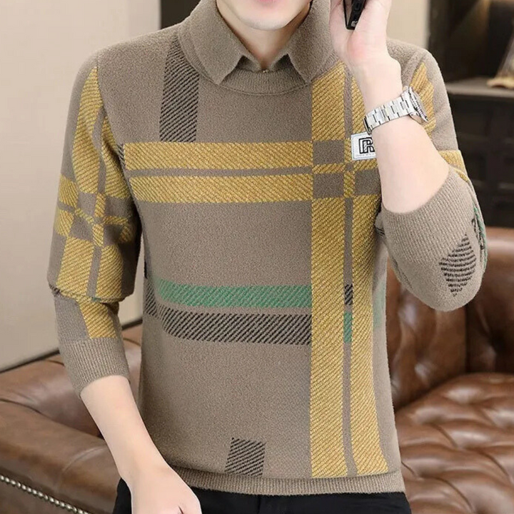 Men's classic black knit sweater, a comfortable long-sleeve pullover with timeless style for casual fashion.