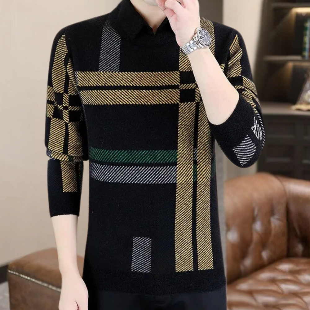 Stylish men's knit sweater, a comfortable black pullover with timeless design for versatile casual fashion.