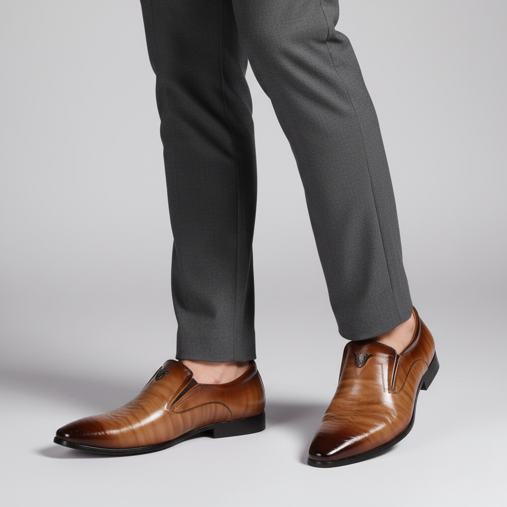 Men's classic black PU leather dress shoes, suitable for formal and business casual wear, comfortable.