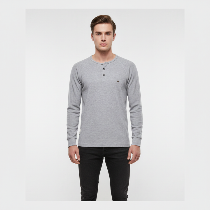 Men's long sleeve Theo shirt, green, styled open over a t-shirt, casual and breathable cotton blend.