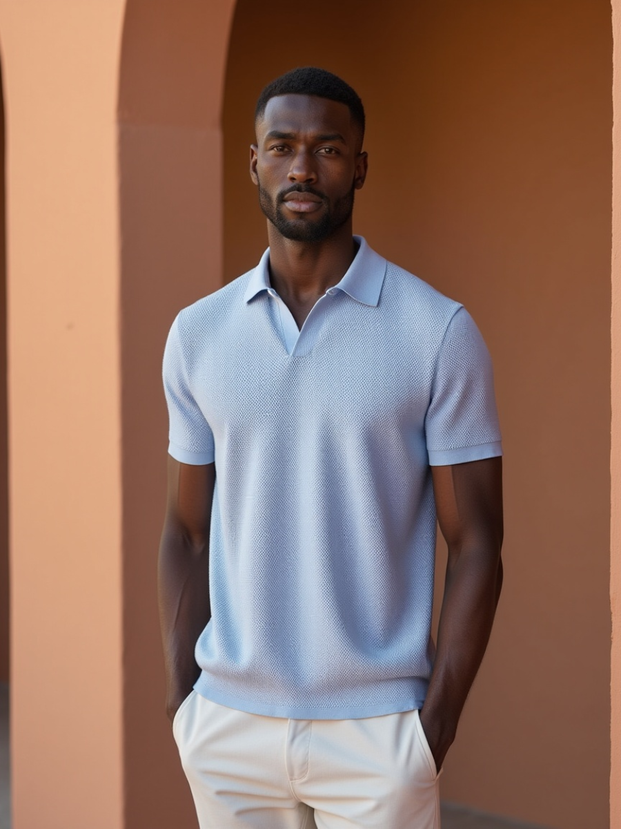 Everyday men's fashion: a classic short sleeve polo shirt in soft, breathable cotton material.