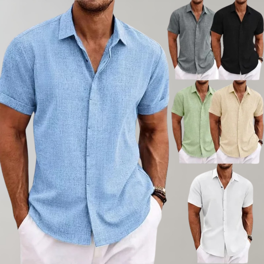 Fashionable men's classic fit shirt with button-up front, perfect for summer
