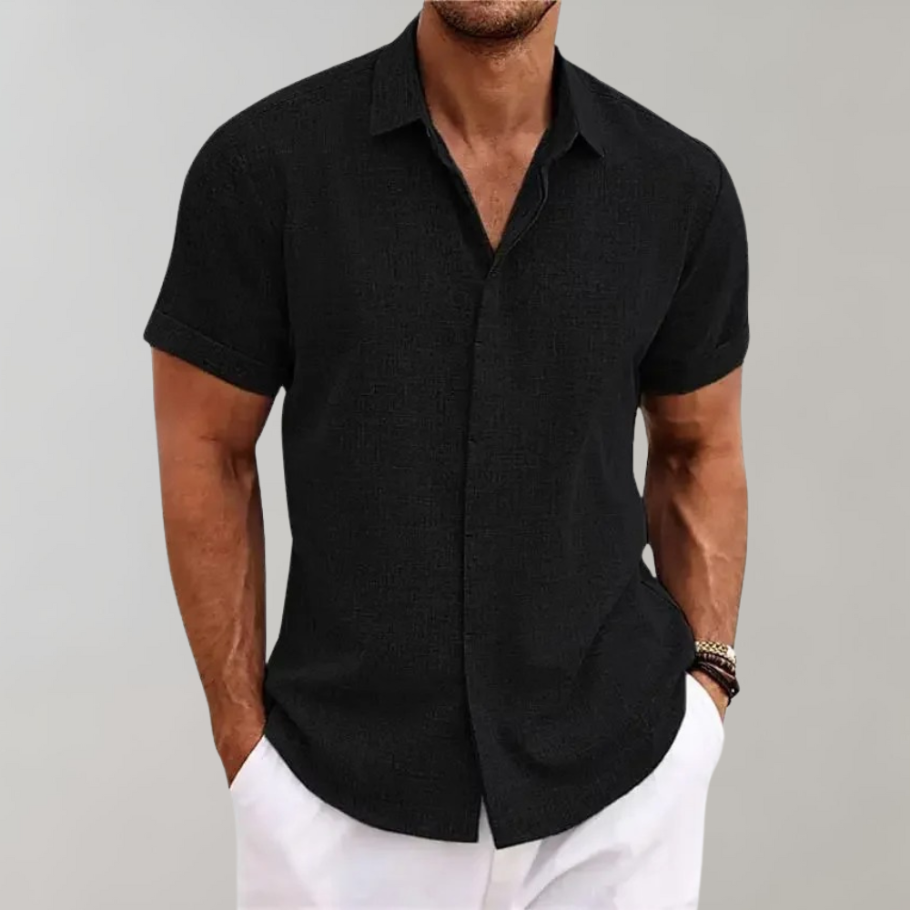 Men's breathable button-up shirt, short sleeve, light fabric for summer fashion