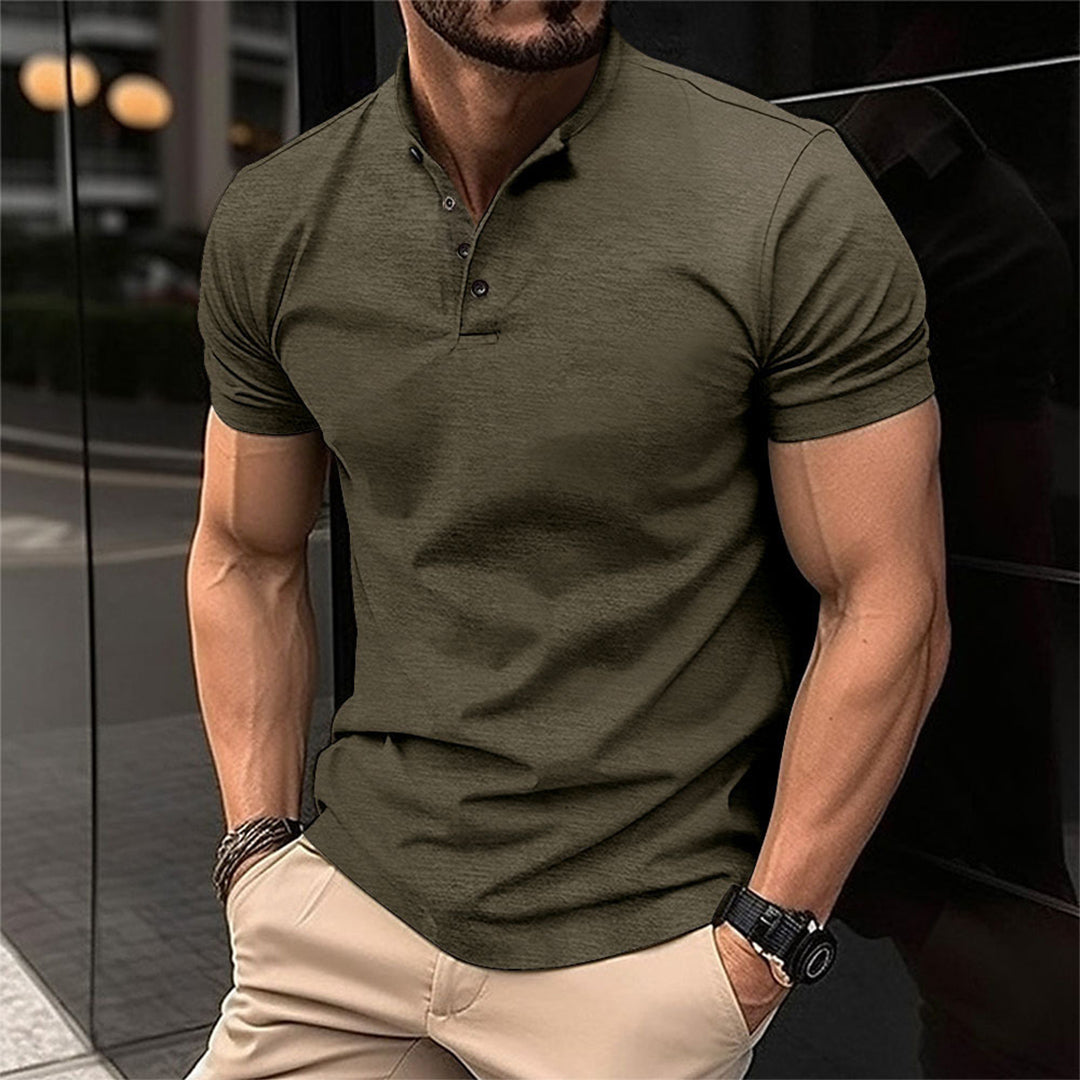 Men's classic fit short sleeve polo shirt in a neutral color, perfect for effortless smart-casual style & comfort.