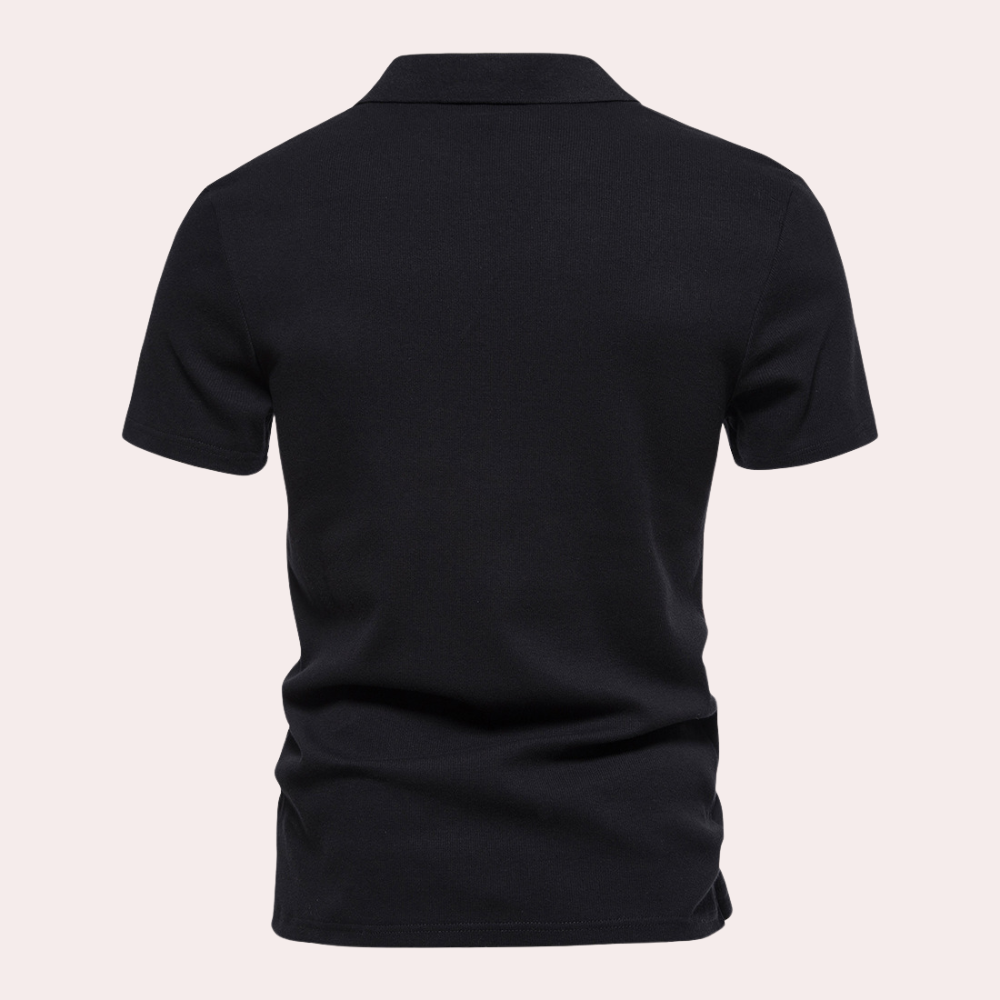 Short-sleeve cotton blend polo featuring a classic fit, ideal for menswear.