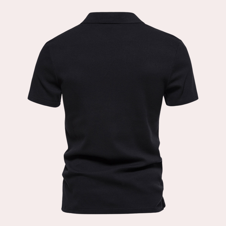 Short-sleeve cotton blend polo featuring a classic fit, ideal for menswear.
