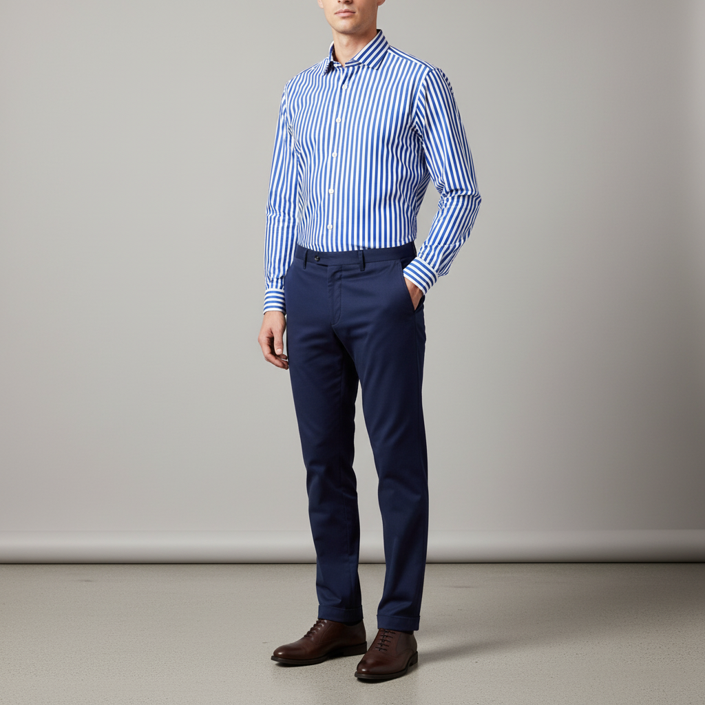 Men's classic fit striped cotton shirt, perfect for business casual and everyday wear