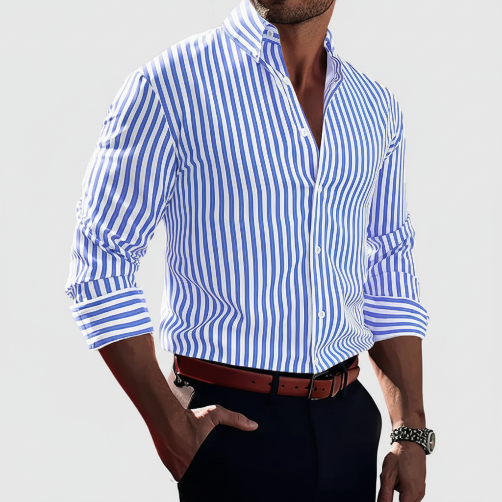 Classic men's striped cotton shirt, an essential piece for any wardrobe