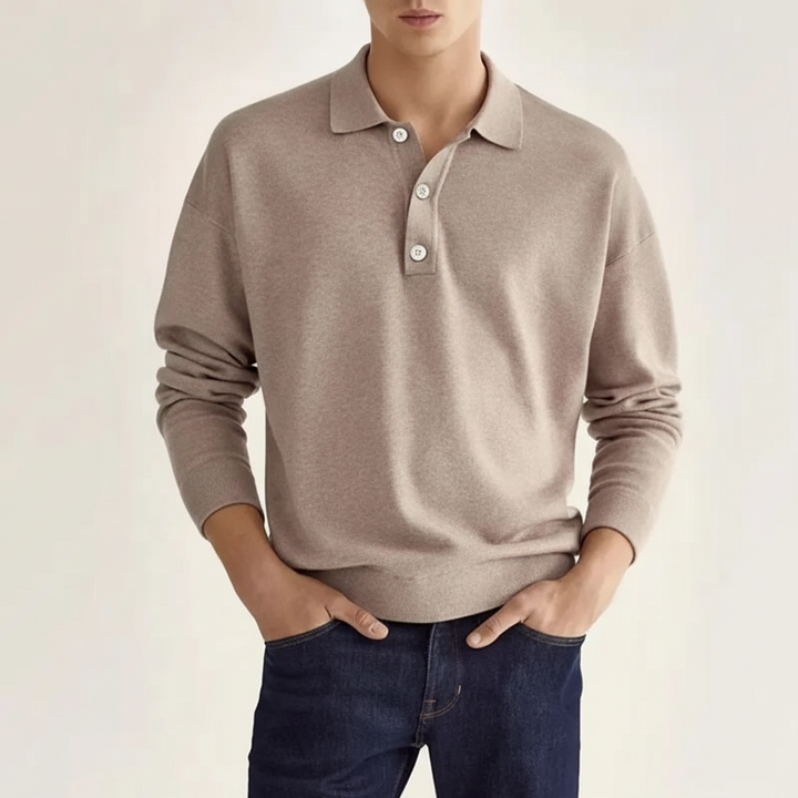 Oskar men's long sleeve polo, ideal for a refined casual look, durable polyester-cotton blend.