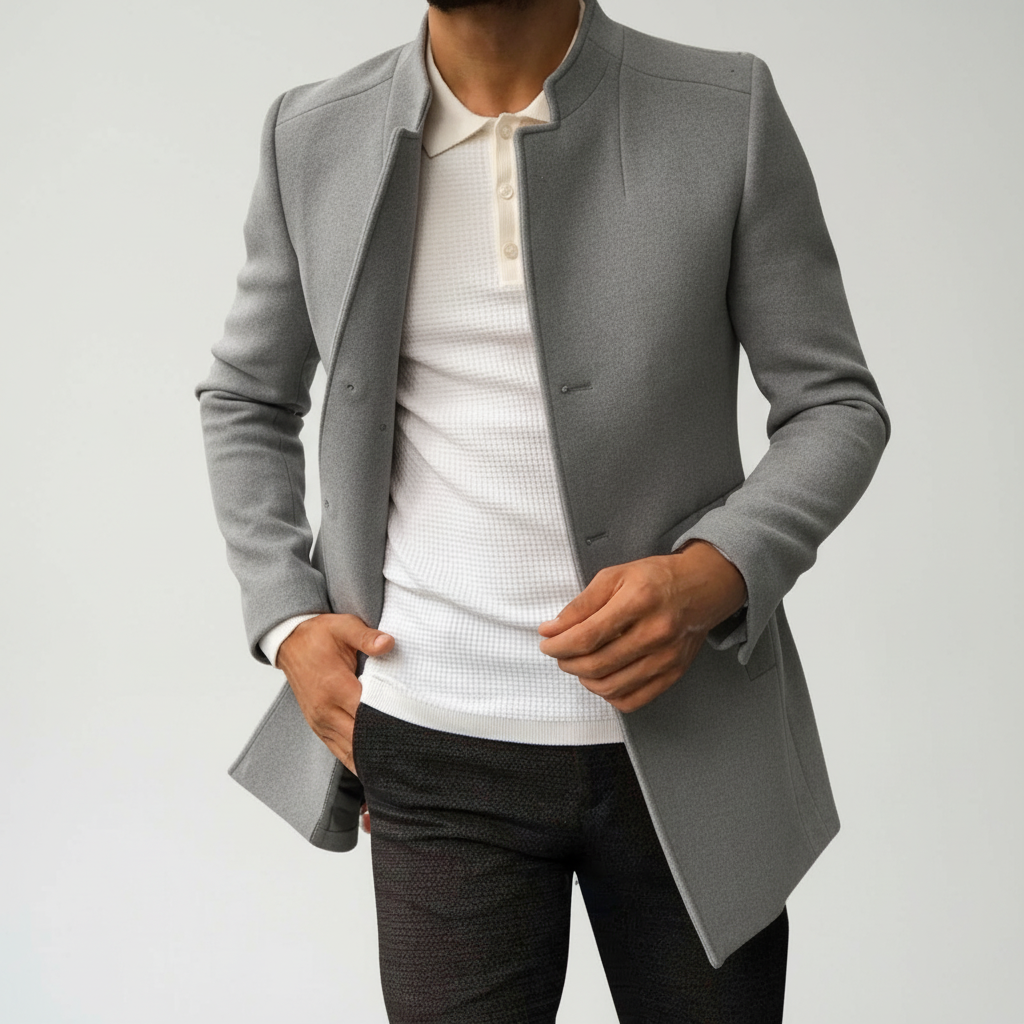 Versatile men's classic autumn winter wool blend outerwear coat