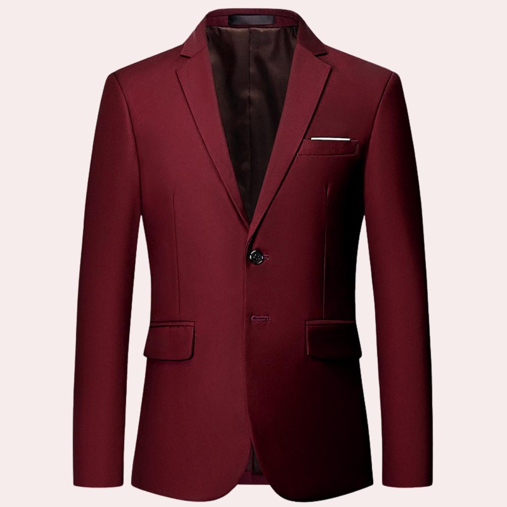 Men's single button classic blazer. Slim fit formal wear and business casual jacket, ideal for any event.