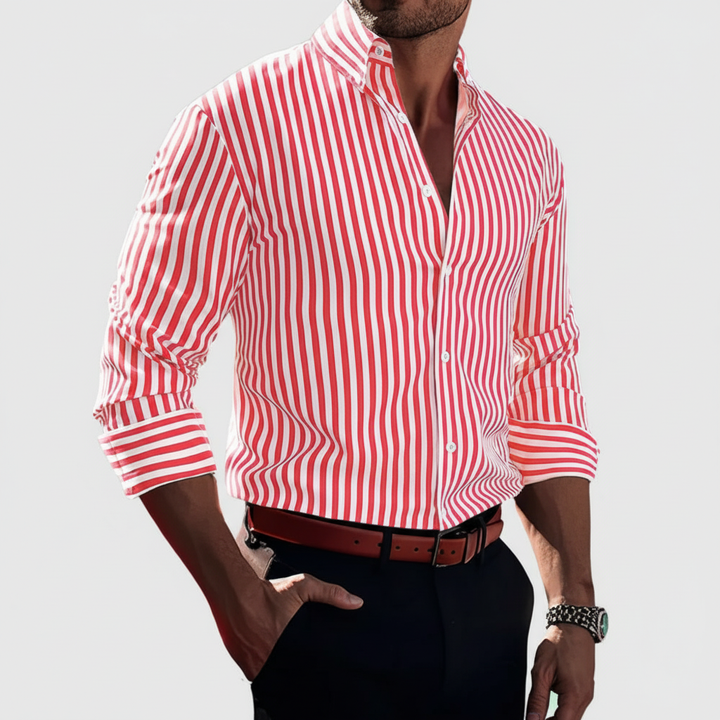 Howard men's classic striped cotton shirt, versatile for formal and casual styling.