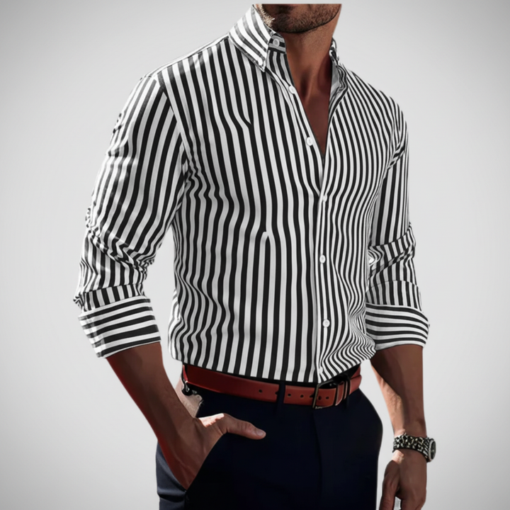 High-quality men's classic long sleeve cotton shirt with a sophisticated striped pattern