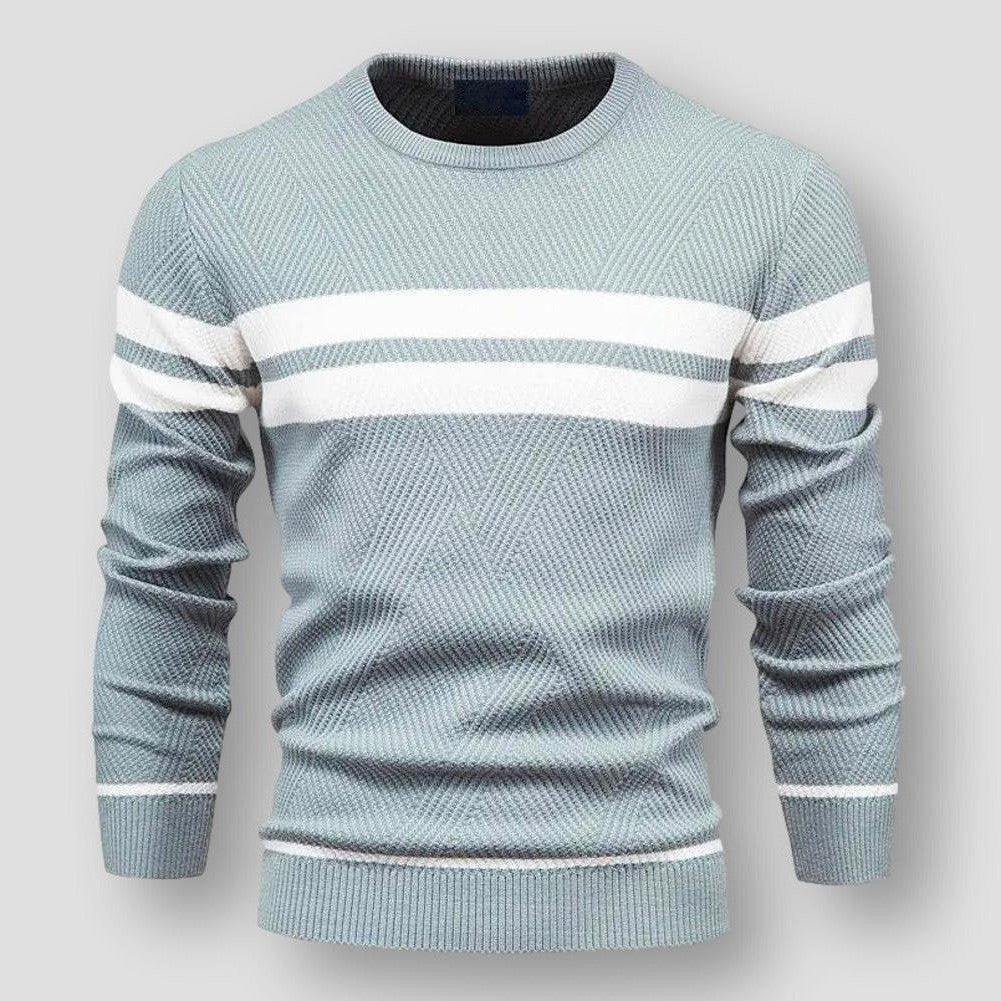 Classic men's striped sweater, a comfortable and versatile pullover essential for timeless men's fashion.