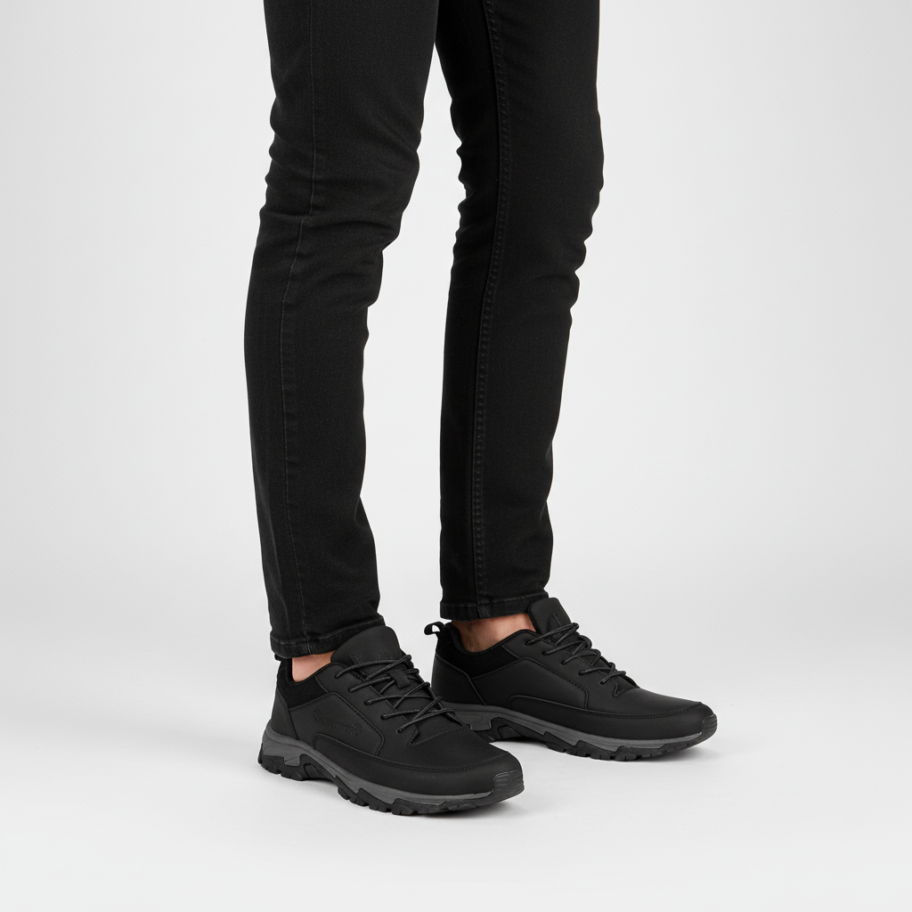 Stylish men's black leather lace-up dress shoes, side profile showcasing comfort and classic design