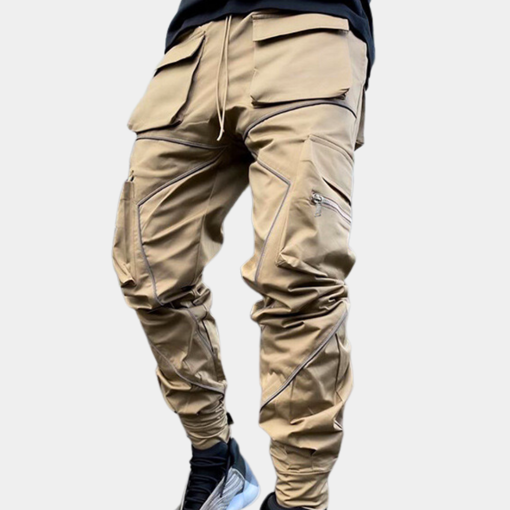 Green men's comfort fit cargo pants, blending durability with a stylish, relaxed look for men.