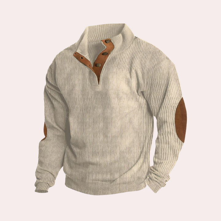 Stylish men's corduroy sweater. Classic textured long-sleeve jumper, key for fall & winter fashion.