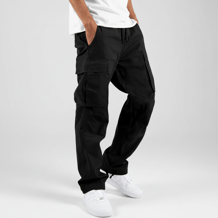 Men's streetwear cotton cargo joggers in a versatile grey color, ideal for daily wear.
