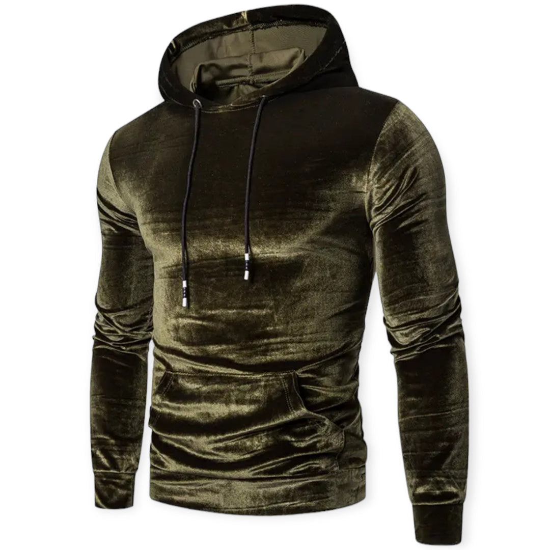 Man in comfortable grey men's hoodie. Stylish long-sleeve pullover for everyday casual wear.