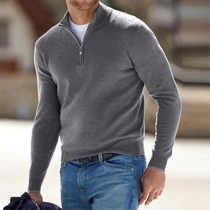 Versatile men's Milo zip sweater, an essential layering piece for relaxed outfits and modern fashion.