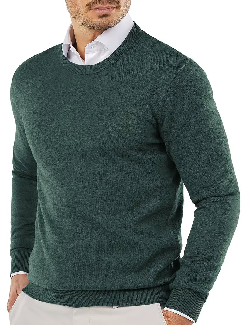 Must-have men's comfortable round neck knitted sweater. Timeless style for all seasons, casual or smart.