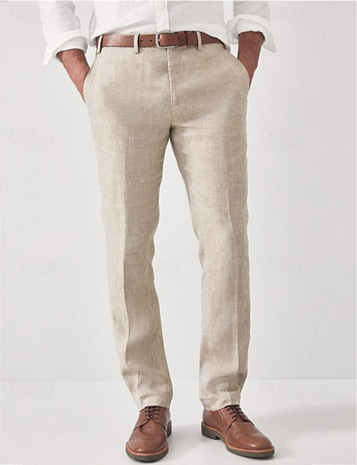 Men's comfortable slim fit casual linen trousers in a versatile color, perfect for summer fashion.