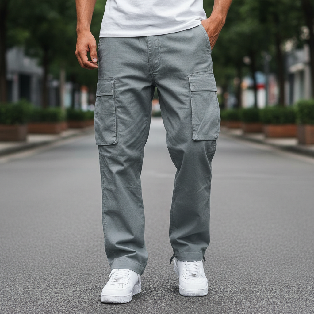 Men's comfortable tapered cargo trousers in cotton for everyday wear