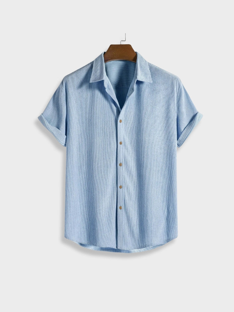 Stylish men's corduroy summer shirt & shorts set, ideal for relaxed casual wear and loungewear.
